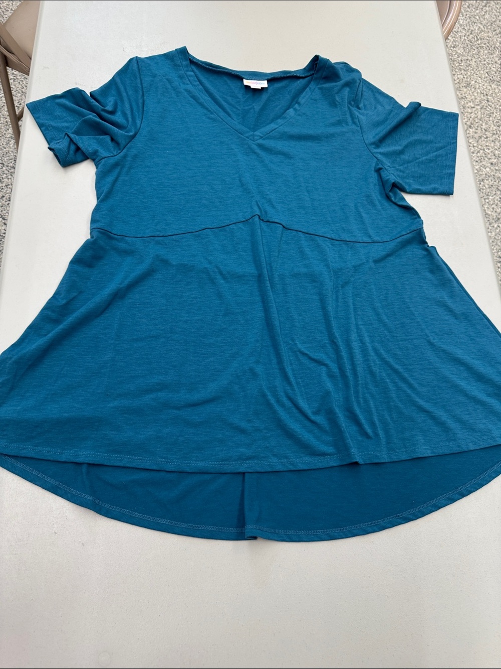 LuLaRoe Teal V-Neck Short Sleeve high low tee shirt top